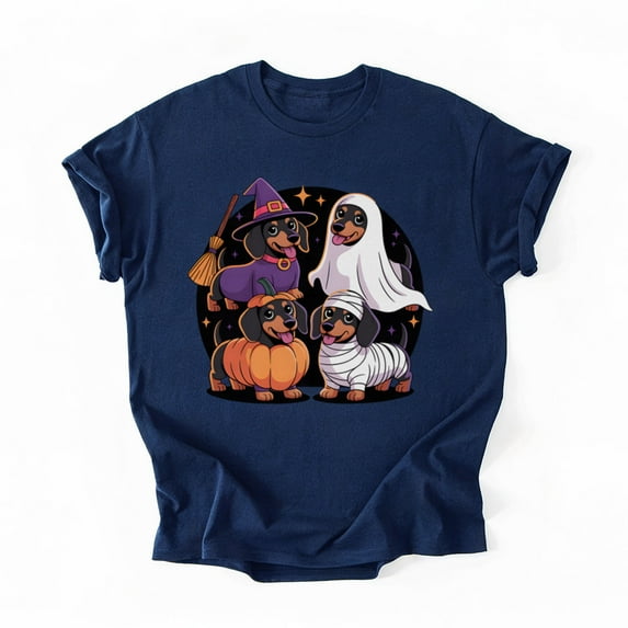 Weiner Dog Witch Happy Halloweenie Cute Halloween Dachshund T-Shirt, Multicolors, Size S-5XL