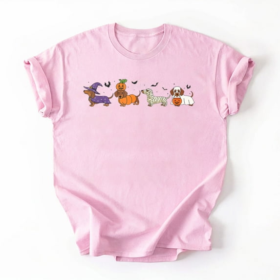 Weiner Dog Witch Happy Halloweenie Cute Halloween Dachshund T-Shirt, Multicolors, Size S-5XL