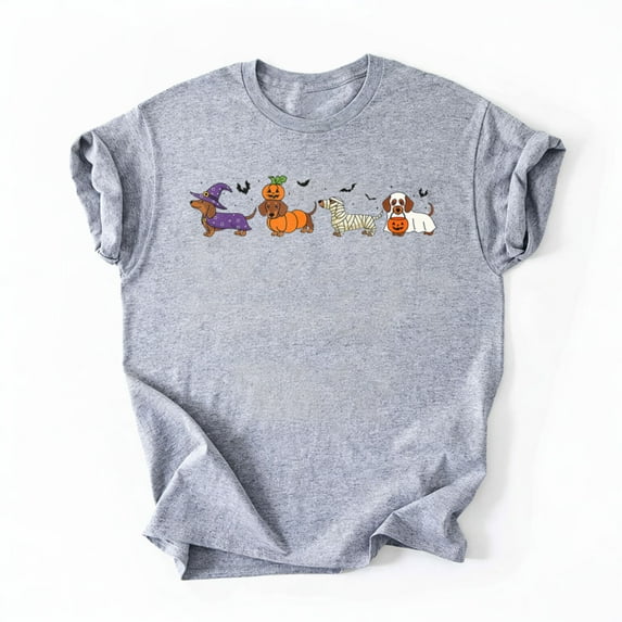 Weiner Dog Witch Happy Halloweenie Cute Halloween Dachshund T-Shirt, Multicolors, Size S-5XL