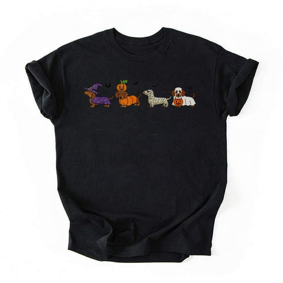 Weiner Dog Witch Happy Halloweenie Cute Halloween Dachshund T-Shirt, Multicolors, Size S-5XL