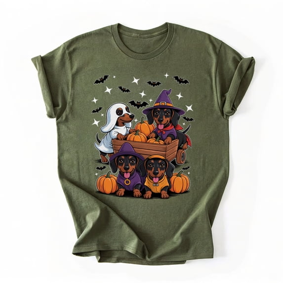 Weiner Dog Witch Happy Halloweenie Cute Halloween Dachshund T-Shirt, Multicolors, Size S-5XL