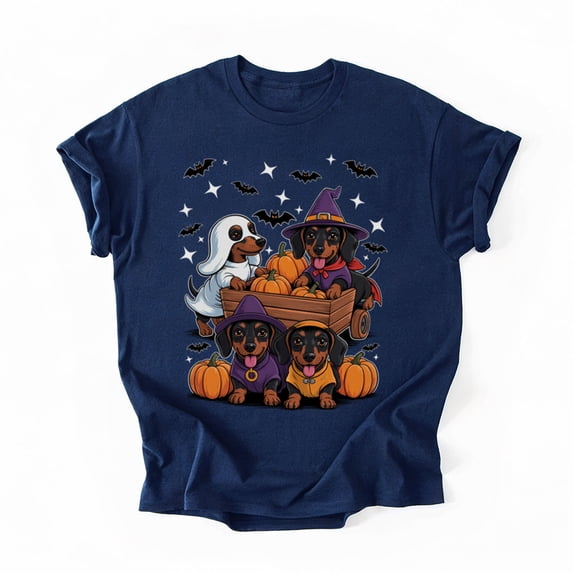 Weiner Dog Witch Happy Halloweenie Cute Halloween Dachshund T-Shirt, Multicolors, Size S-5XL