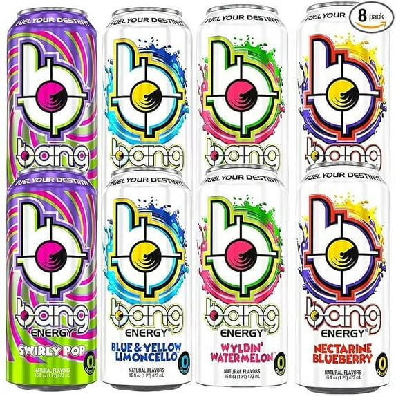 Weinner Pink Variety Pack of Swirly Pop | Blue & Yellow Limoncello | Wyldin Watermelon |Nectarine Blueberry | Zero Calories | Sugar Free & Keto Energy Drinks | Variety Pack - 16 Fl Oz Cans Pack of 8