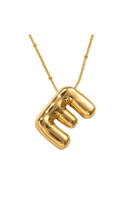 Bubble Letter Necklace Gold Plated Balloon Initial Pendant with Bead Chain Dainty Jewelry Gift for Women (E)