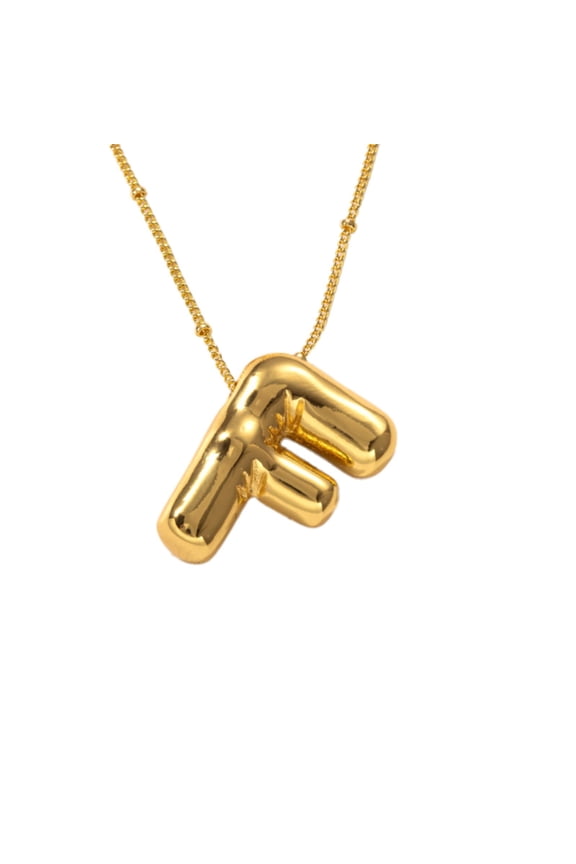 Bubble Letter Necklace Gold Plated Balloon Initial Pendant with Bead Chain Dainty Jewelry Gift for Women (F)