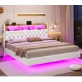 Weiplehoom King Floating Bed Frame with LED Storage Headboard, Outlets