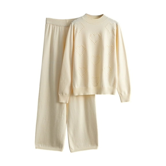 Weiqiqre 2 Piece Outfits Long Sleeve Knit Sweater Top Wide Leg Pants Lounge Sets Tracksuits