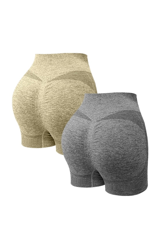 2PCWomen's Comfortable Sports Pants Fitness Shorts High Waisted And Breathable Tight Pants Drying Yoga Pants 2PC High Waist Workout Yoga Gym Smile Contour Seamless Cycling Shorts