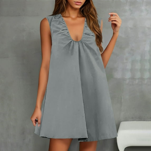 Weiqiqre Athletic Dress for Women Summer Mini Sundress V Neck Flowy Cotton Short Dresses with Pockets