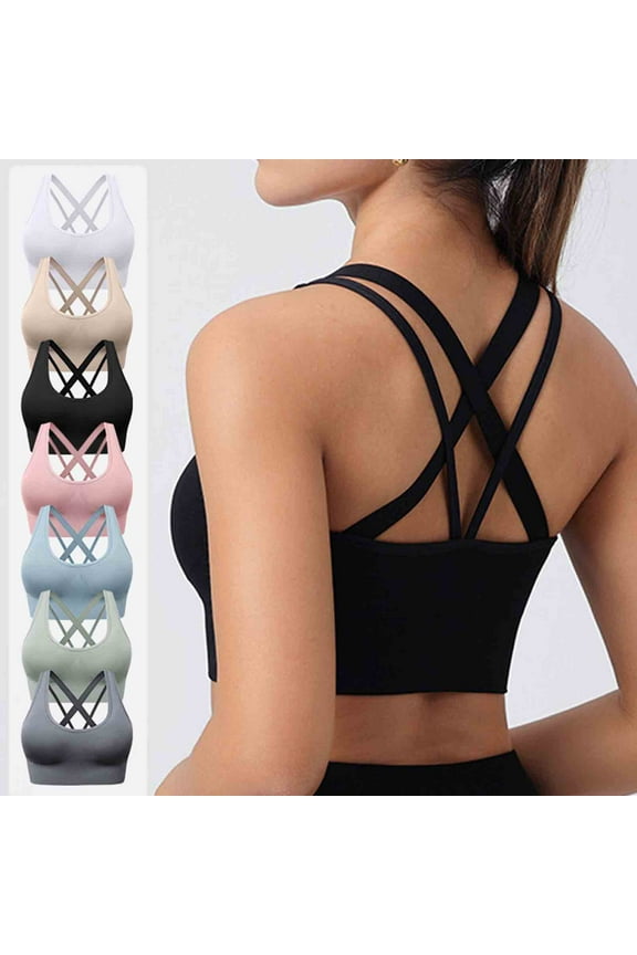 Bras for Women High Support, Criss-Cross Back Padded Strappy Sports Bras Yoga Bra with
