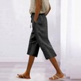 thumbnail image 1 of Weiqiqre Capri Pants for Women Cotton Linen Drawstring Elastic Waist Loose Wide Leg Cropped Pants with Pockets, 1 of 7