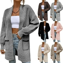 Weiqiqre Cardigan Sweaters for Women Fall Outfits Long Sleeve Open Front Striped Cardigan Sweaters Chevron Chunky Knit Sweaters Coat