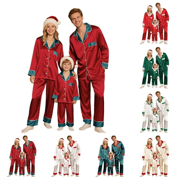 Weiqiqre Christmas Pajamas for Family, with Letter and Plaid Printed Long Sleeve Tee and Bottom Loungewear, Women, 2XL