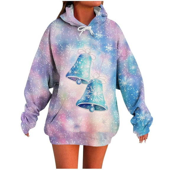 Weiqiqre Christmas Sweatshirts for Women Plus Size Drawstring Graphic Hoodie Loose Preppy Sweatshirt with Pocket Womens Pullover
