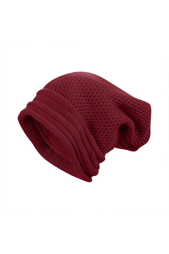 Crochet Slouchy Beanie for Women Soft Lightweight Skull Cap Cutout Stretch Knit Hat Wine