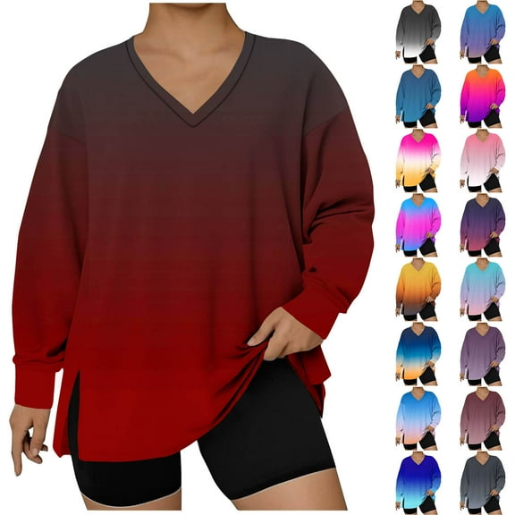 Weiqiqre Fall Outfits For Women 2025 Workout Plus Size Tops V Neck Short Sleeve Gym Shirts Casual Loose Fit Basic Tees