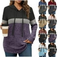 thumbnail image 1 of Weiqiqre Fall Outfits for Women Color Block Knit Hoodie – Casual Long Sleeve Pullover Sweater Tops with Pocket, 1 of 6