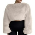 thumbnail image 1 of Weiqiqre Fall Outfits for Women Fuzzy Fleece Long Sleeve V Neck Crop Sweater Casual Plain Slim Fit Warm Knitwear Sweater Tops, 1 of 6