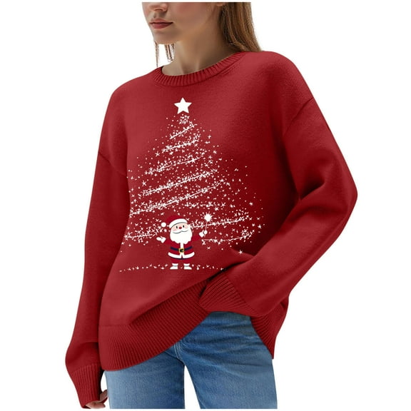 Weiqiqre Fall Sweaters for Women 2025 Funny Graphic Crewneck 3/4 Sleeve Tops Xmas Family Holiday Casual Dressy Blouses