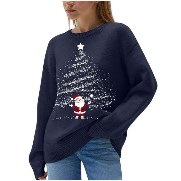 Weiqiqre Fall Sweaters for Women 2025 Funny Graphic Crewneck 3/4 Sleeve Tops Xmas Family Holiday Casual Dressy Blouses