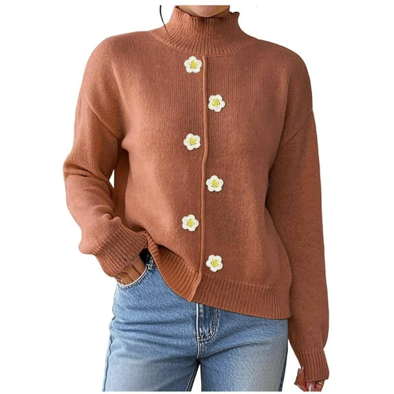 Weiqiqre Fall Sweaters for Women 2025 Loose Fit Crewneck Long Sleeve Knit Cardigan Solid Color Fall Trendy Jacket Outwear