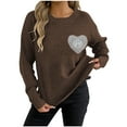 thumbnail image 1 of Weiqiqre Fall Sweaters for Women Heart Sweater Crew Neck Casual Long Sleeve Loose fit Love Print Ribbed Knit Sweaters Pullover Top, 1 of 6
