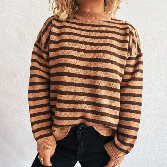 Weiqiqre Fall Sweaters for Women Oversized Striped Fashion Batwing Sleeve Ribbed Knit Pullover Tops