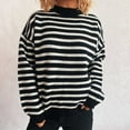 thumbnail image 1 of Weiqiqre Fall Sweaters for Women Oversized Striped Fashion Batwing Sleeve Ribbed Knit Pullover Tops, 1 of 5