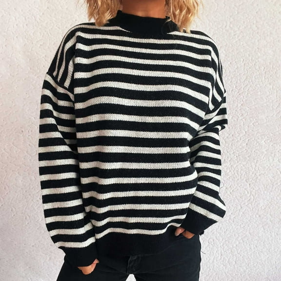 Weiqiqre Fall Sweaters for Women Oversized Striped Fashion Batwing Sleeve Ribbed Knit Pullover Tops