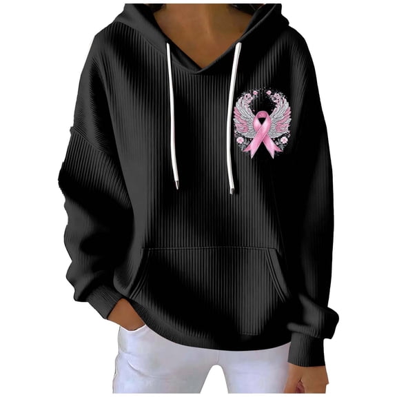 Weiqiqre Fall Sweatshirts for Women Slogan Graphic Print Drawstring Hoodie Kangaroo Pocket Thermal Sweatshirt