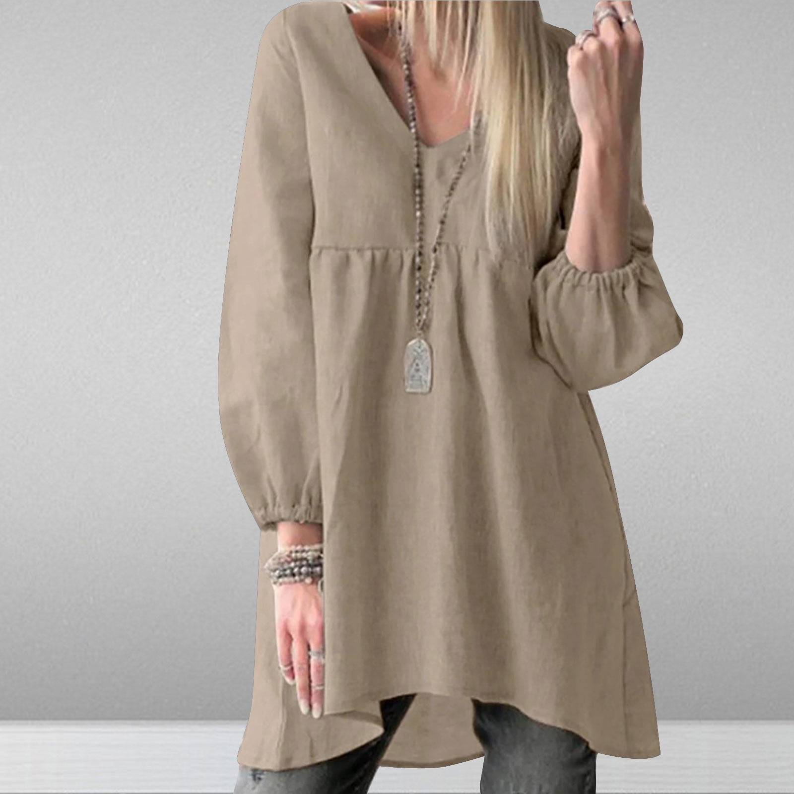 Weiqiqre Fashion Women VNeck Cotton Lined Long Sleeve Casual Tshirt
