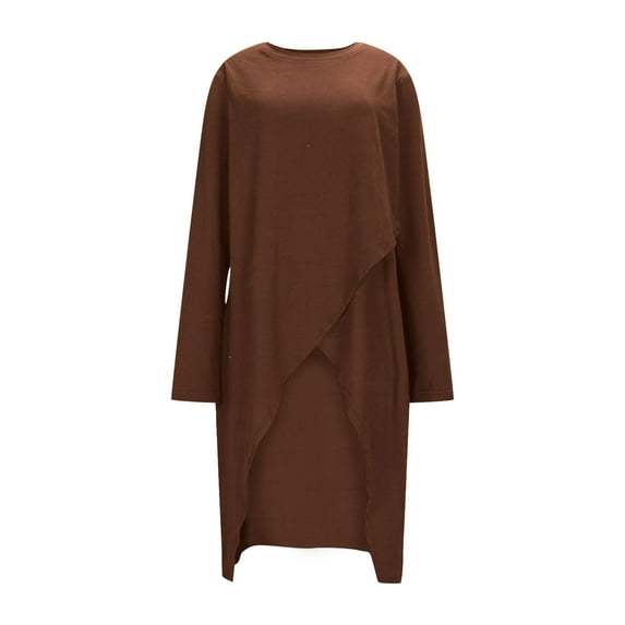 Weiqiqre Going Out Tops for Women Long Sleeve Wrap Front Split Casual Crewneck Asymmetrical Tunic Top Blouse