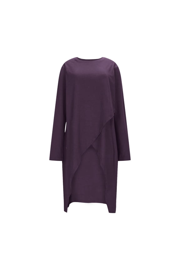 Weiqiqre Going Out Tops for Women Long Sleeve Wrap Front Split Casual Crewneck Asymmetrical Tunic Top Blouse