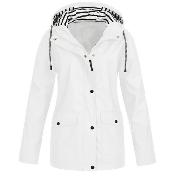 Weiqiqre Jackets for Women Trendy Lightweight Waterproof Rain Jacket Zip Up Coat Winter Warm Outwear Hooded Windbreaker Pocket
