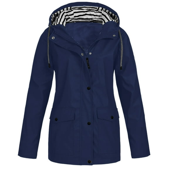 Weiqiqre Jackets for Women Trendy Lightweight Waterproof Rain Jacket Zip Up Coat Winter Warm Outwear Hooded Windbreaker Pocket