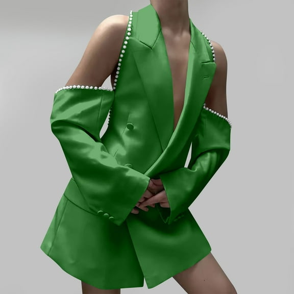 Weiqiqre Jackets for Women Trendy Solid Color Off-Shoulder Sleeves Fashionable Suit Jacket