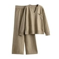 thumbnail image 1 of Weiqiqre Knitted Sets Loose V Neck Sweater Pant 2 Pieces Outfit Tracksuits Pants, 1 of 3