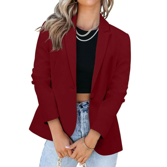 Weiqiqre Light Weight Jackets Womens Casual Long Sleeve Lapel Button Slim Work Office Blazer Jacket