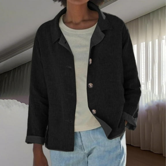 Weiqiqre Light Weight Jackets Womens Solid Color Long Sleeved Hooded Turndown Collar Button Casual Outwear