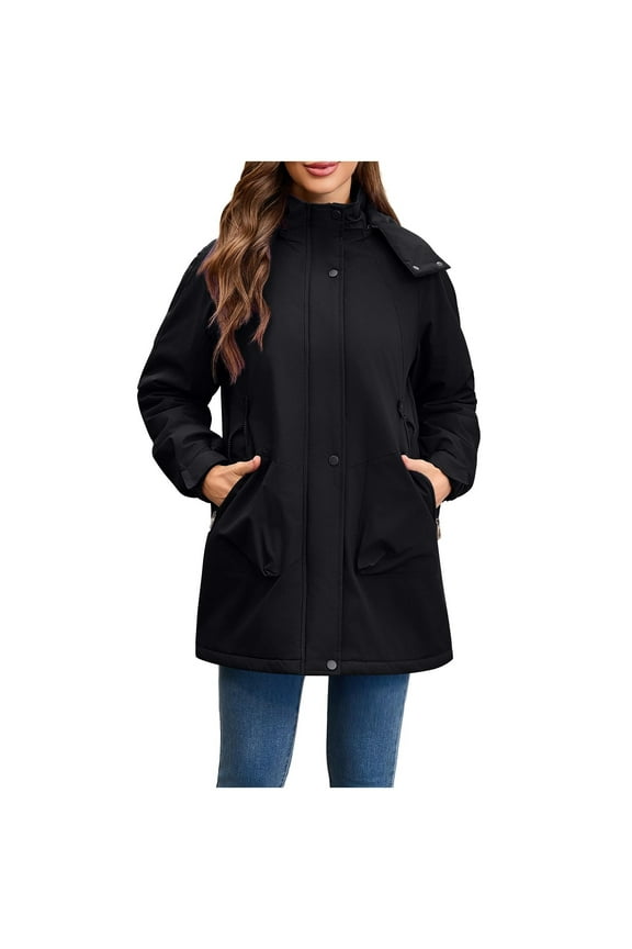 Light Weight Jackets Womens Waterproof Windbreaker Hooded Fleece Lined Insulated Coat for Outdoor Travel