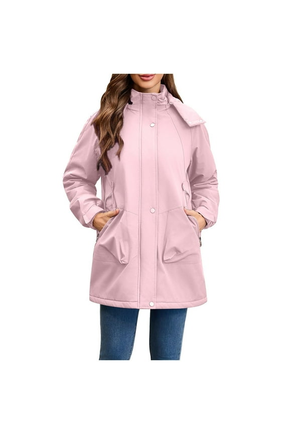 Light Weight Jackets Womens Waterproof Windbreaker Hooded Fleece Lined Insulated Coat for Outdoor Travel
