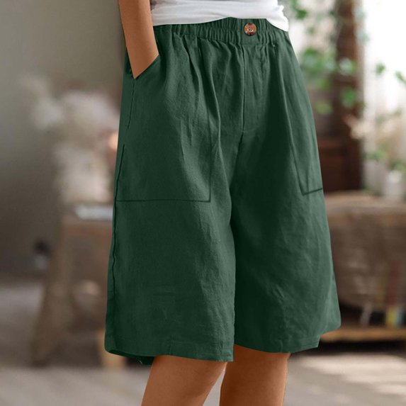 Weiqiqre Linen Shorts for Women Drawstring High Waisted Shorts Baggy Wide Leg Cargo Shorts with Pockets
