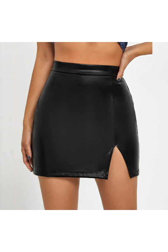 Long Skirts for Women Faux Mini Elastic High Waist Plus Size Pencil Aline Bodycon Vegan Stretch Elegant Skirts