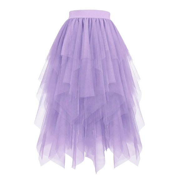Weiqiqre Long Skirts for Women Tulle Skirt Formal High Low Asymmetrical Midi Length Elastic Waist Tutu Layered Puffy Fairy Skirts