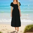 thumbnail image 1 of Weiqiqre Maxi Dresses for Seniors Summer Puff Short Sleeve Maxi Dress Square Neck Smocked Tiered Ruffle A Line Long Flowy Beach Dresses, 1 of 5