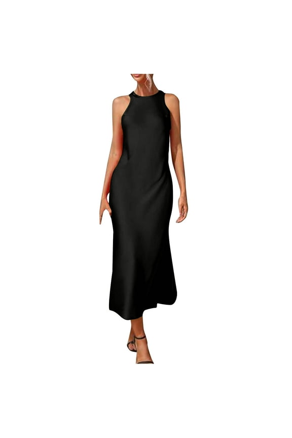 Maxi Dresses for Women Maxi Dresses Ribbed Lounge Tank Long Dresses Elegant Halter Neck Casual Sleeveless Summer