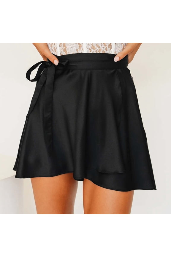 Maxi Skirts for Women Wrap Mini Skirts Casual High Waist Self Tie Knot Silk Satin Short Skater Skirt
