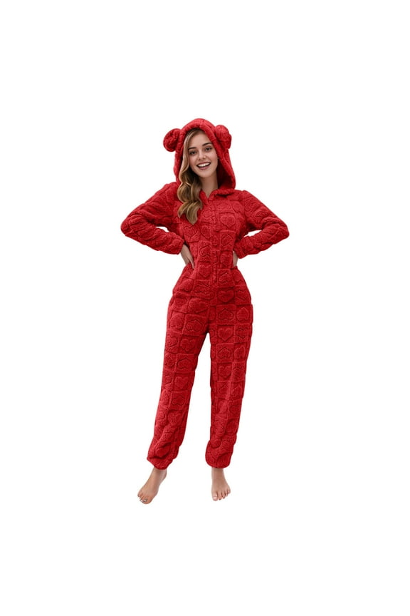 Weiqiqre Overalls for Women Fleece Onesies Pajamas Fuzzy Sherpa Adult Hooded One Piece Onesie Winter Romper Flannel Loungewear Sleepwear