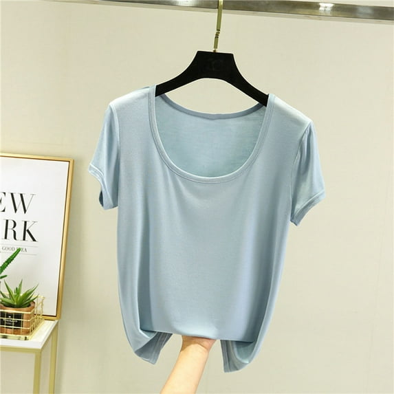 Weiqiqre Oversized Cropped Tops for Women Summer Solid Color Short Sleeve Round Neck Modal And Cotton Women's Shirts