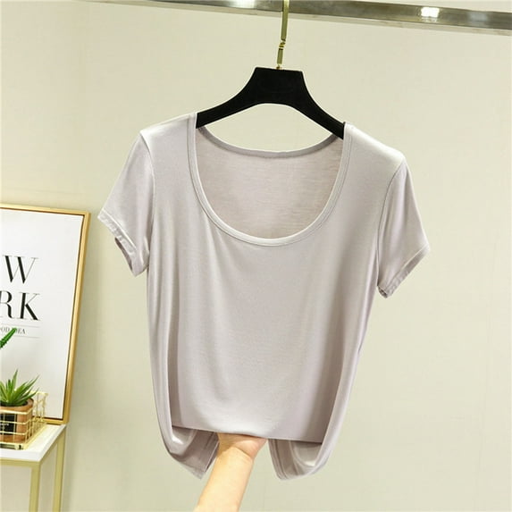 Weiqiqre Oversized Cropped Tops for Women Summer Solid Color Short Sleeve Round Neck Modal And Cotton Women's Shirts